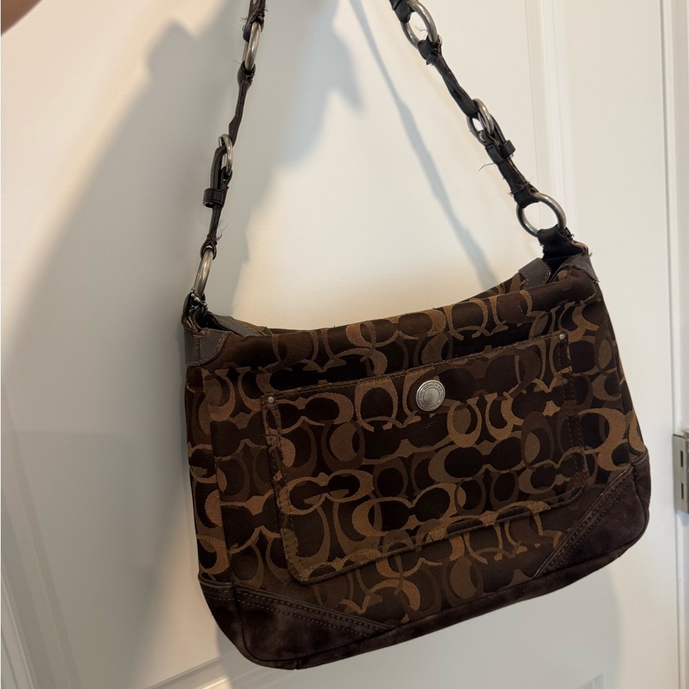 Coach Dark Brown Signature Shoulder Bag
